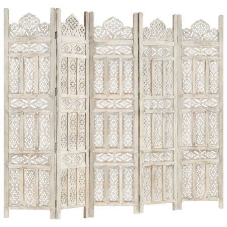 Hand carved 5-Panel Room Divider White 200x165 cm Solid Mango Wood