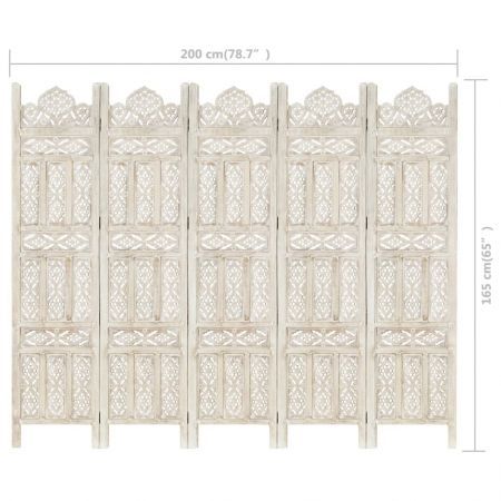 Hand carved 5-Panel Room Divider White 200x165 cm Solid Mango Wood