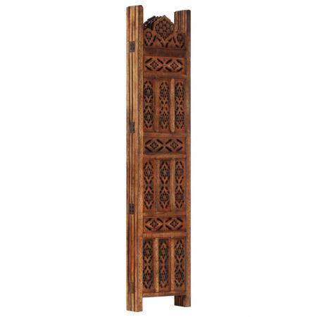 Hand carved 4-Panel Room Divider Brown 160x165 cm Solid Mango Wood