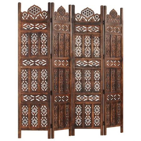 Hand carved 4-Panel Room Divider Brown 160x165 cm Solid Mango Wood