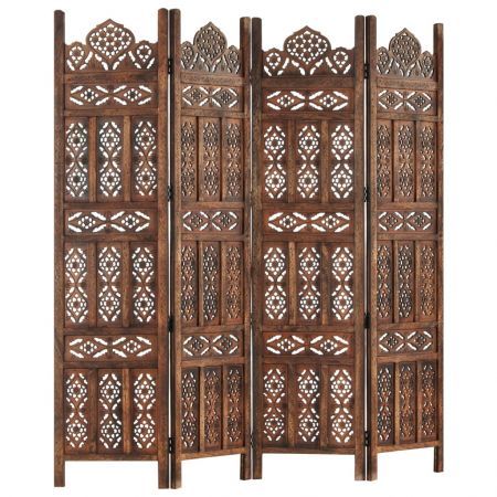 Hand carved 4-Panel Room Divider Brown 160x165 cm Solid Mango Wood