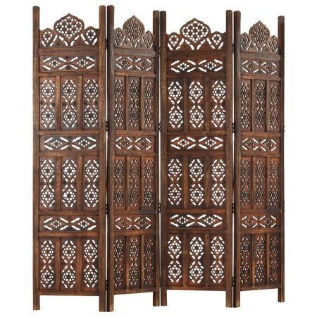 Hand carved 4-Panel Room Divider Brown 160x165 cm Solid Mango Wood