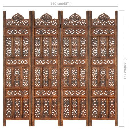 Hand carved 4-Panel Room Divider Brown 160x165 cm Solid Mango Wood