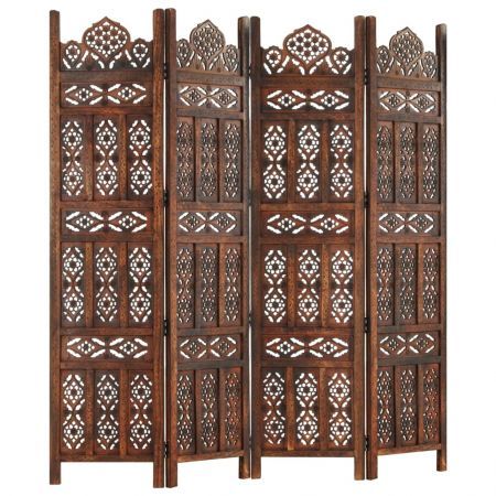 Hand carved 4-Panel Room Divider Brown 160x165 cm Solid Mango Wood