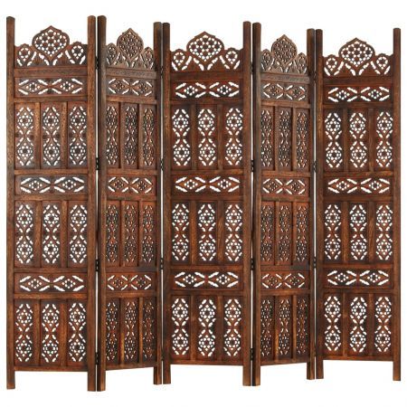 Hand carved 5-Panel Room Divider Brown 200x165 cm Solid Mango Wood