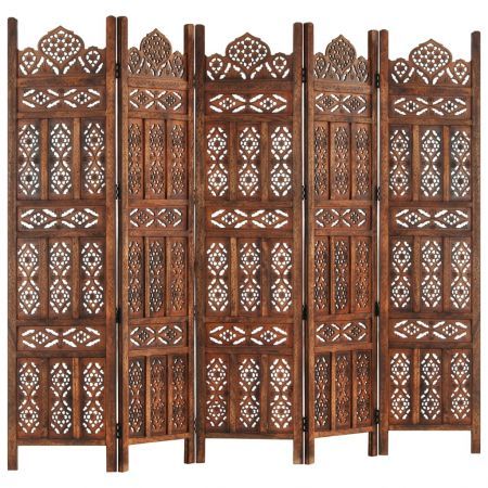 Hand carved 5-Panel Room Divider Brown 200x165 cm Solid Mango Wood