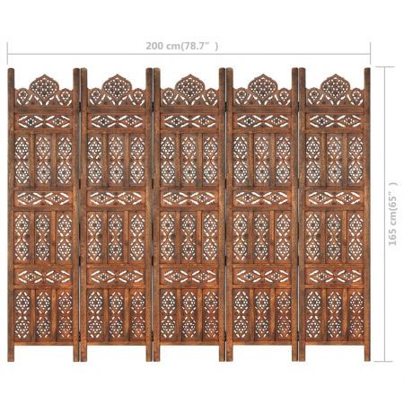 Hand carved 5-Panel Room Divider Brown 200x165 cm Solid Mango Wood