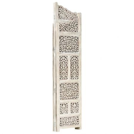 Hand carved 4-Panel Room Divider White 160x165 cm Solid Mango Wood