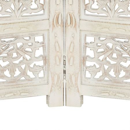 Hand carved 4-Panel Room Divider White 160x165 cm Solid Mango Wood