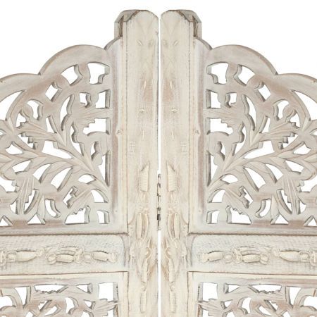 Hand carved 4-Panel Room Divider White 160x165 cm Solid Mango Wood