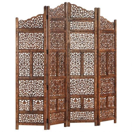 Hand carved 4-Panel Room Divider Brown 160x165 cm Solid Mango Wood