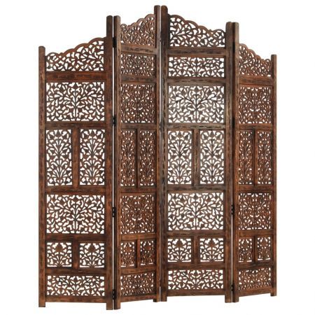 Hand carved 4-Panel Room Divider Brown 160x165 cm Solid Mango Wood