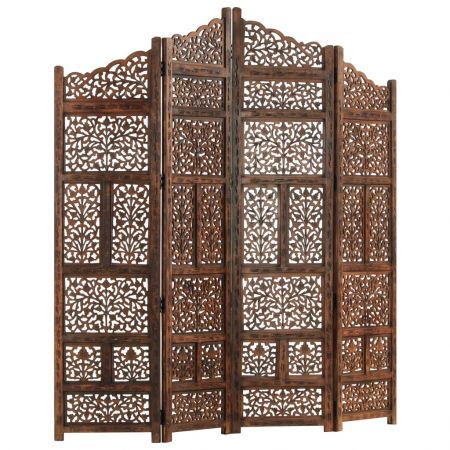 Hand carved 4-Panel Room Divider Brown 160x165 cm Solid Mango Wood