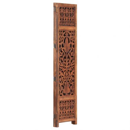 Hand Carved 3-Panel Room Divider Brown 120x165 cm Solid Mango Wood