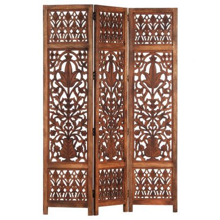 Hand Carved 3-Panel Room Divider Brown 120x165 cm Solid Mango Wood