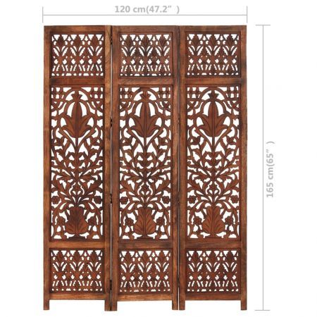 Hand Carved 3-Panel Room Divider Brown 120x165 cm Solid Mango Wood