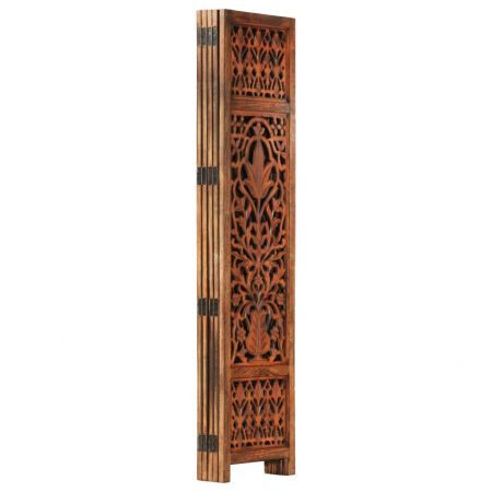 Hand Carved 5-Panel Room Divider Brown 200x165 cm Solid Mango Wood