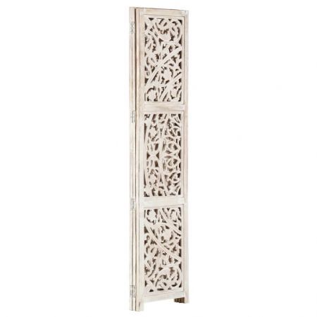 Hand carved 3-Panel Room Divider White 120x165 cm Solid Mango Wood