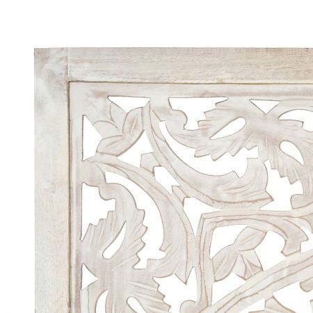 Hand carved 3-Panel Room Divider White 120x165 cm Solid Mango Wood