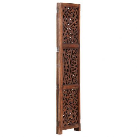 Hand carved 3-Panel Room Divider Brown 120x165 cm Solid Mango Wood