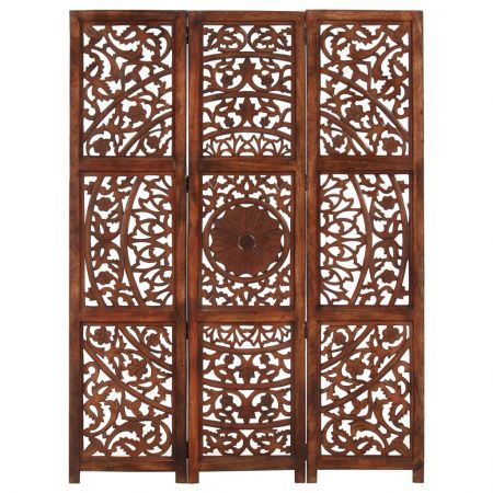 Hand carved 3-Panel Room Divider Brown 120x165 cm Solid Mango Wood