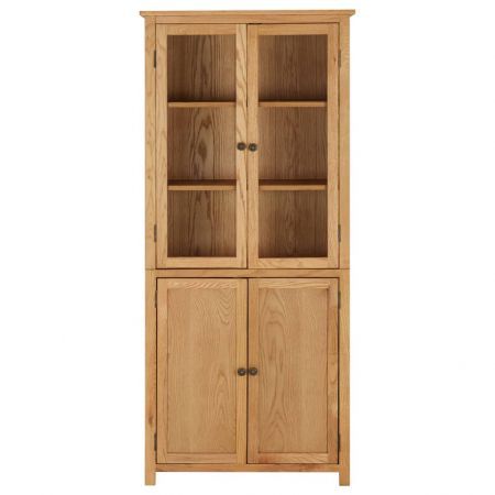 Bookcase with 4 Doors 90x35x200 cm Solid Oak Wood and Glass