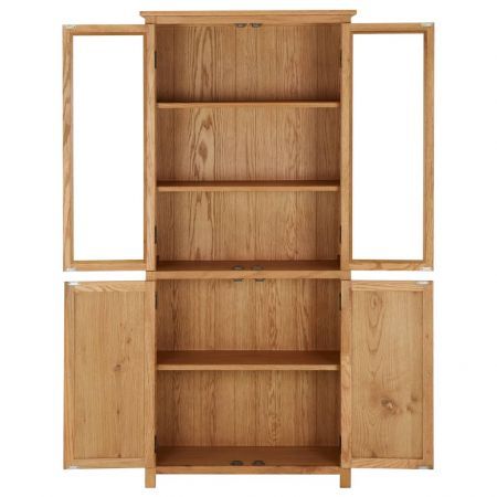 Bookcase with 4 Doors 90x35x200 cm Solid Oak Wood and Glass