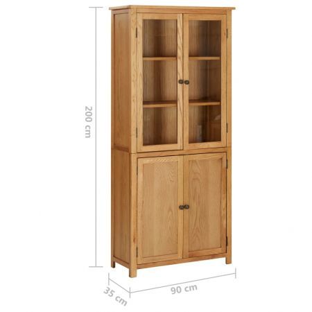 Bookcase with 4 Doors 90x35x200 cm Solid Oak Wood and Glass