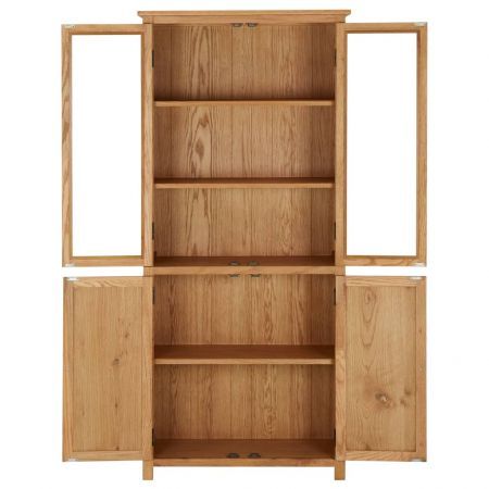 Bookcase with 4 Doors 80x35x180 cm Solid Oak Wood and Glass