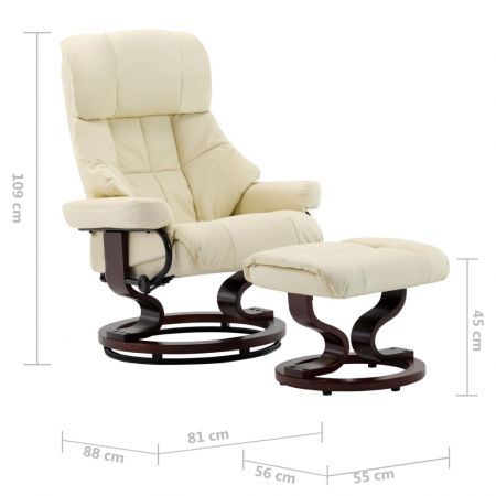 Recliner Chair with Footstool Cream Faux Leather and Bentwood