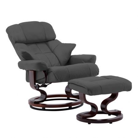 Recliner Chair with Footstool Anthracite Faux Leather and Bentwood