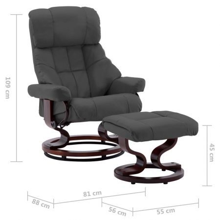 Recliner Chair with Footstool Anthracite Faux Leather and Bentwood