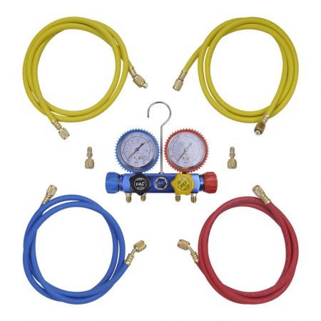 Single Stage Vacuum Pump with 4-Way Manifold Gauge Set