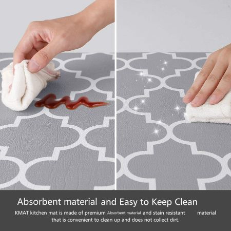 2 PCS Flannel Kitchen Mat Cushioned Anti-Fatigue Kitchen Rug col grey