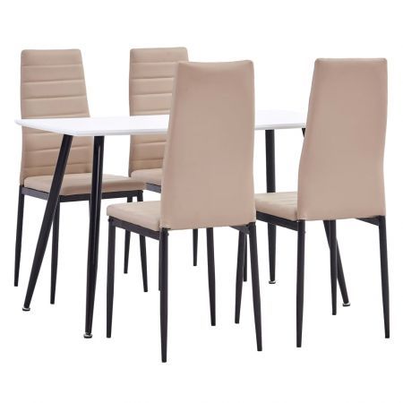5 Piece Dining Set Faux Leather Cappuccino