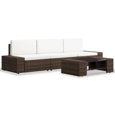 4 Piece Garden Lounge Set Poly Rattan Brown