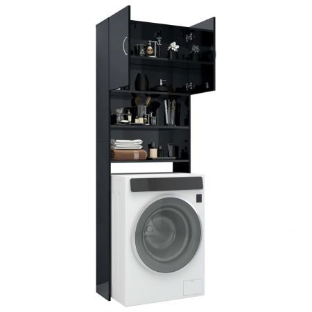 Washing Machine Cabinet Set High Gloss Black Chipboard