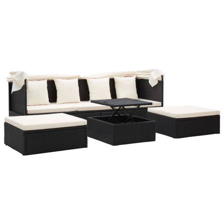 Garden Lounge Bed with Roof Black 200x60x124 cm Poly Rattan