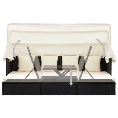 Garden Lounge Bed with Roof Black 200x60x124 cm Poly Rattan