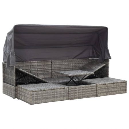 Garden Lounge Bed with Roof Grey 200x60x124 cm Poly Rattan