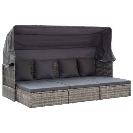 Garden Lounge Bed with Roof Grey 200x60x124 cm Poly Rattan