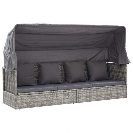 Garden Lounge Bed with Roof Grey 200x60x124 cm Poly Rattan