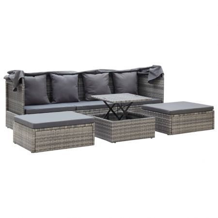 Garden Lounge Bed with Roof Grey 200x60x124 cm Poly Rattan