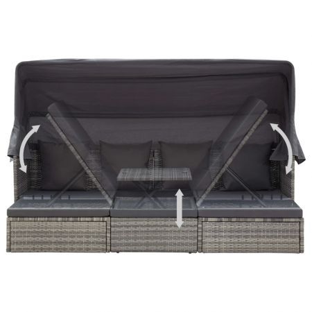 Garden Lounge Bed with Roof Grey 200x60x124 cm Poly Rattan