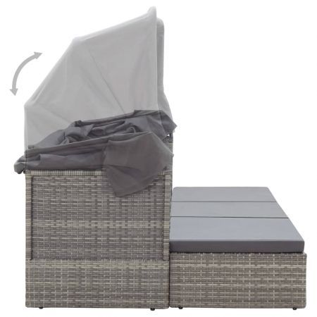 Garden Lounge Bed with Roof Grey 200x60x124 cm Poly Rattan