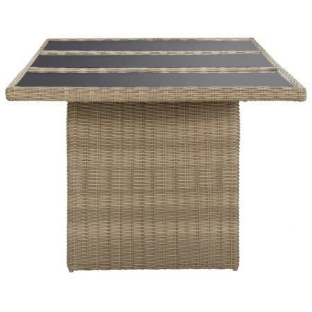 Garden Dining Table Brown 200x100x74 cm Glass and Poly Rattan