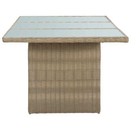 Garden Dining Table Brown 200x100x74 cm Glass and Poly Rattan