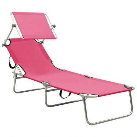 Folding Sun Lounger with Canopy Pink Aluminium