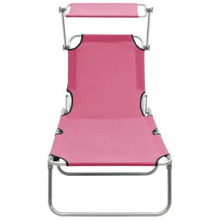 Folding Sun Lounger with Canopy Pink Aluminium