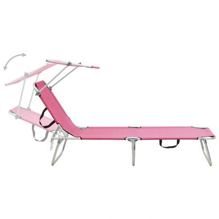 Folding Sun Lounger with Canopy Pink Aluminium